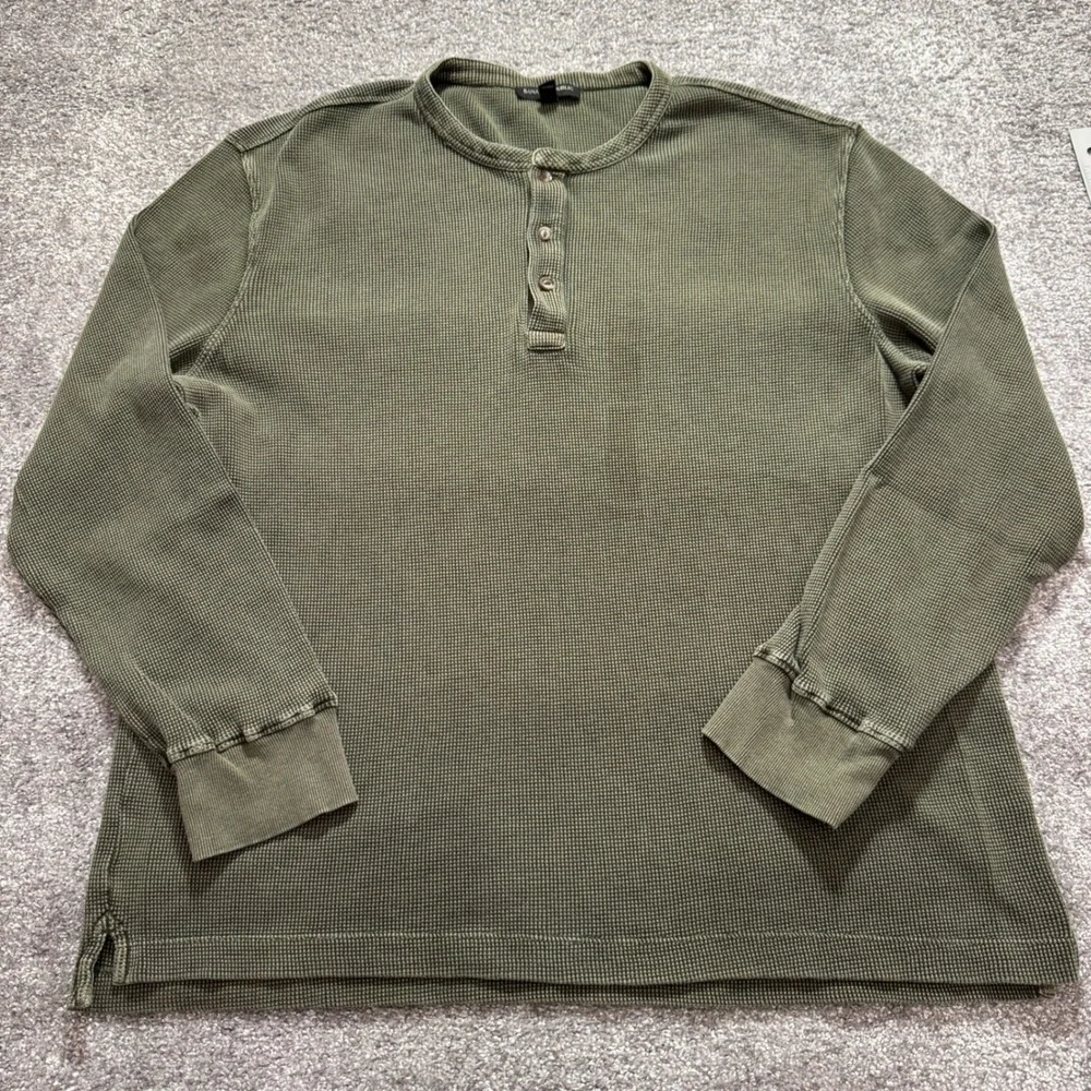 Banana Republic Henley Shirt Mens XXL Green Cotton Waffle Knit Heritage Outdoor